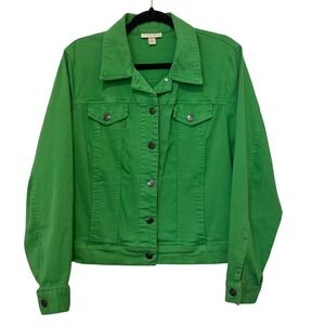 Appleseeds Womens Large Green Denim Style Trucker Jacket Cotton Stretch RN 76915